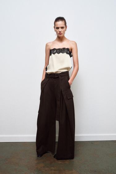 ZW COLLECTION SATIN LACE TOP - Black / White by Zara