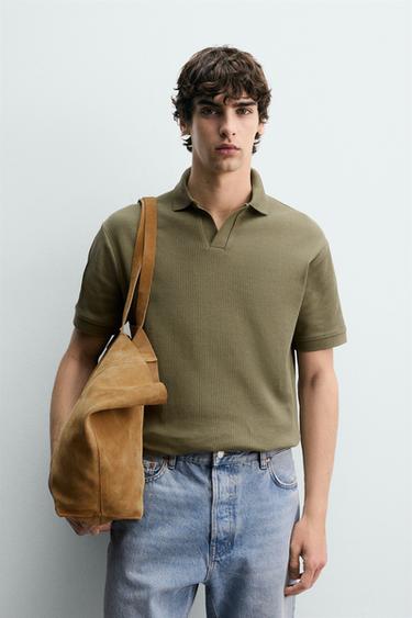 VERTICAL TEXTURE POLO SHIRT - Mid-green by Zara