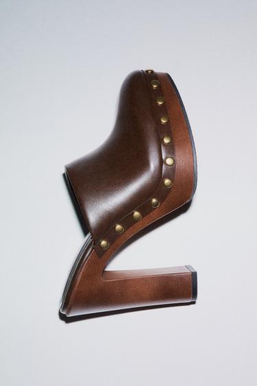 STUDDED HIGH HEEL CLOGS - Chocolate Brown by Zara