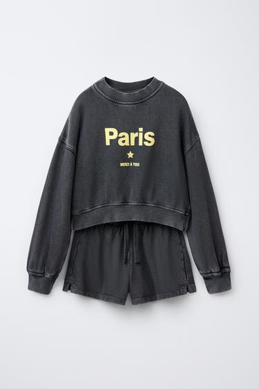 SLOGAN SWEATSHIRT AND BERMUDA SHORTS SET - Dark grey by Zara