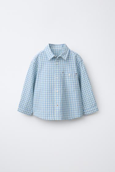 CHECK SHIRT WITH POCKET - Blue by Zara
