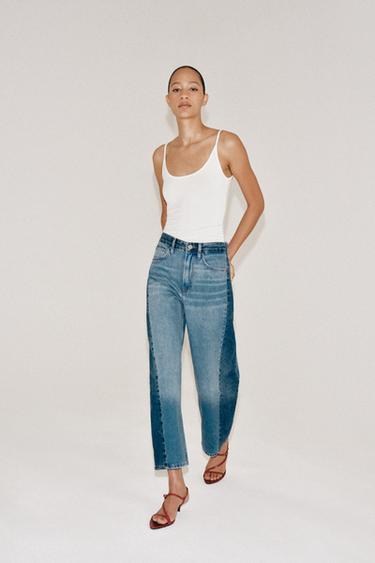 ZW COLLECTION ANKLE RELAXED FIT MID-WAIST PATCHWORK JEANS - Blue by Zara