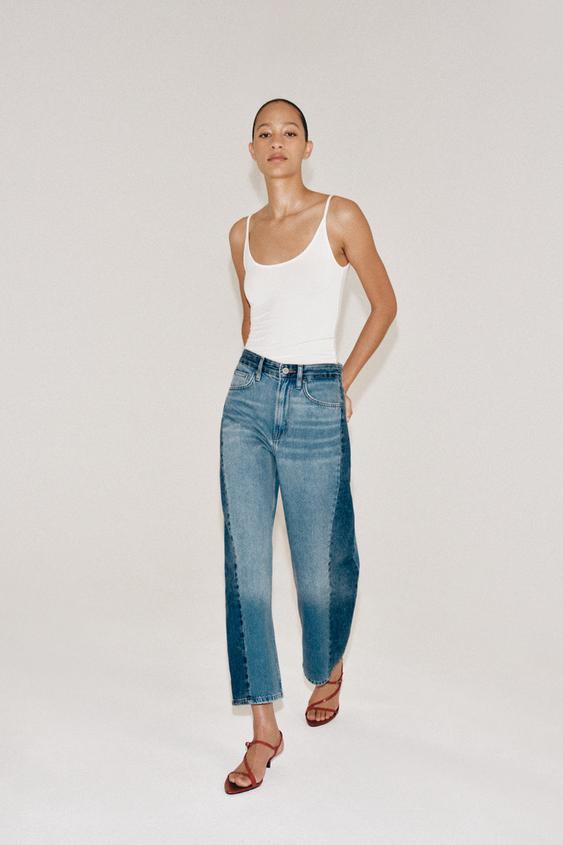 ZW COLLECTION ANKLE RELAXED MID-WAIST PATCHWORK JEANS - Blue by Zara - Image 0