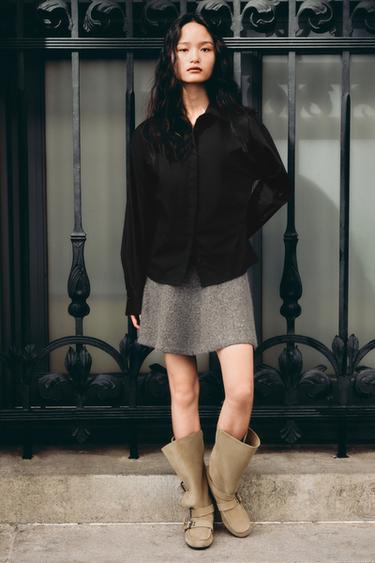 POPLIN SHIRT WITH WAIST PLEATS - Black by Zara