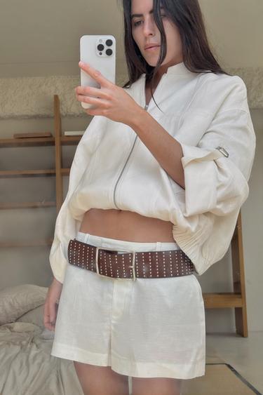 ROLLED-SLEEVE JACKET WITH LINEN - Ecru by Zara
