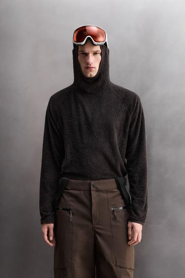 SKI FAUX FUR TEXTURE HOODIE - Dark brown by Zara