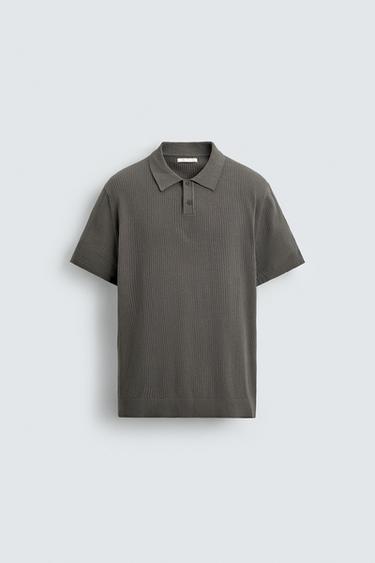 RIBBED KNIT POLO SHIRT - Stone by Zara