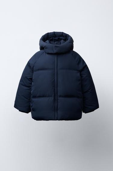 WATER-REPELLENT HOODED PUFFER COAT - Navy blue by Zara
