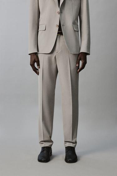 TEXTURED REGULAR FIT SUIT TROUSERS - Beige by Zara