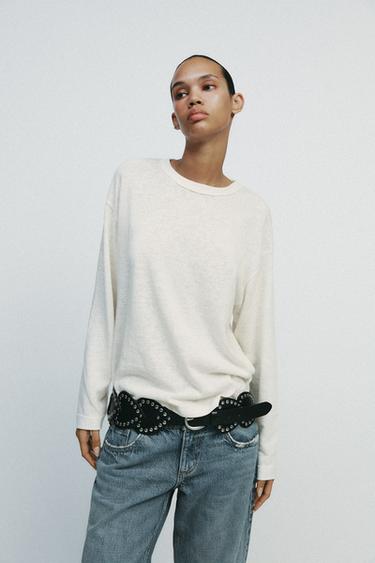 LEATHER HEART STUDDED BELT - Black by Zara - Image 0