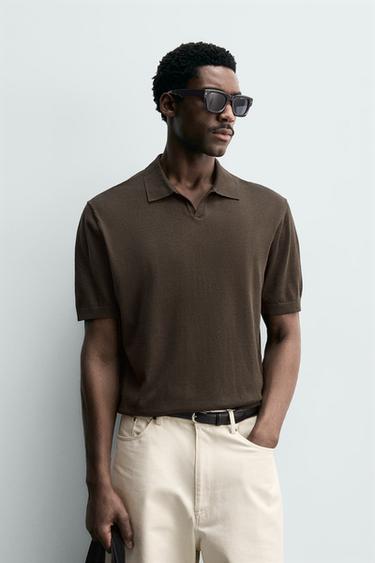REGULAR FIT KNIT POLO SHIRT - Olive green by Zara