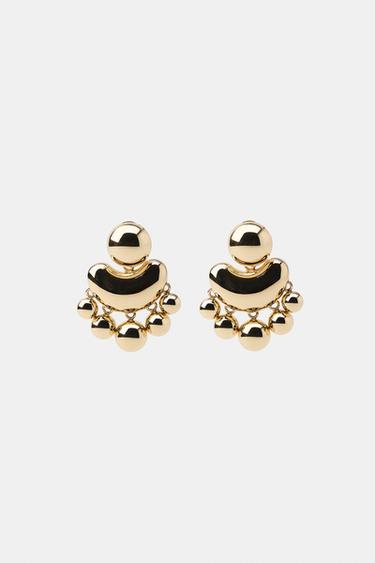 METAL EARRINGS WITH EMBOSSED PIECES - Golden by Zara