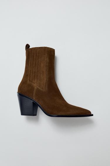 SPLIT SUEDE COWBOY ANKLE BOOTS - Brown by Zara