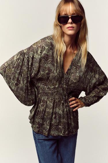 PRINTED BLOUSE WITH METALLIC THREAD - Multicoloured by Zara