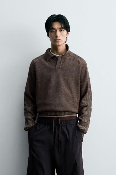TEXTURED KNIT POLO SHIRT - Brown by Zara