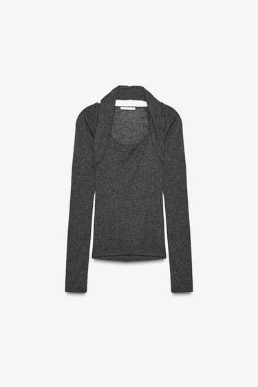 HALTER DOUBLE BOLERO T-SHIRT - Dark grey marl by Zara