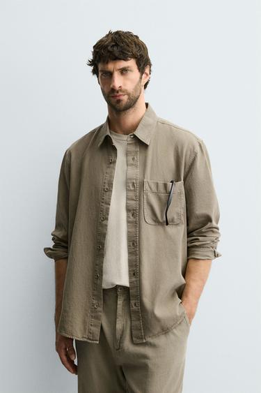WASHED COTTON-LINEN SHIRT - camel by Zara