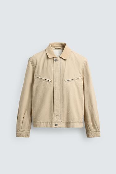 CROPPED FIT JACKET WITH CORDUROY COLLAR - Yellow by Zara