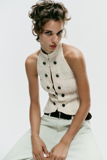 HALTER NECK WAISTCOAT - Ecru by Zara