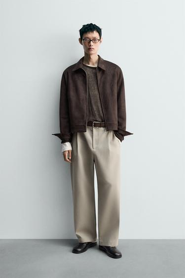 FAUX SUEDE REGULAR FIT JACKET - Chocolate by Zara