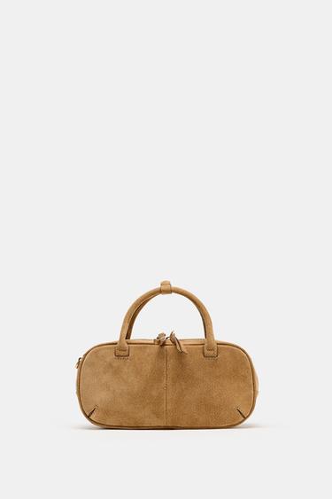 SPLIT SUEDE MINI BOWLING BAG - SAND/BROWN by Zara