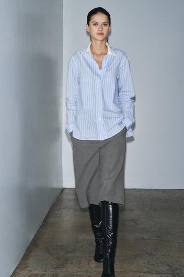 LIMITED EDITION STRIPED SHIRT WITH CONTRAST COLLAR - Blue by Zara