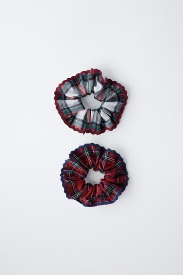 PACK OF TWO CHECKED FLANNEL SCRUNCHIES - Red by Zara