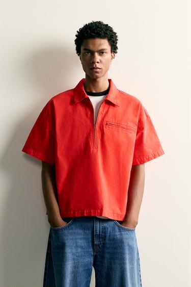 BOXY FIT ZIP-UP POLO SHIRT - Red by Zara