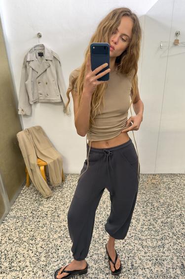 ADJUSTABLE GATHERED T-SHIRT - Beige by Zara