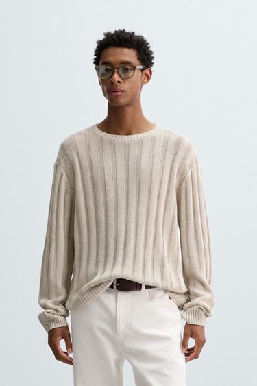 100% LINEN RIBBED SWEATER - Stone by Zara