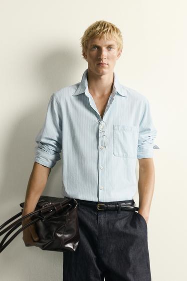 LIGHTWEIGHT STRIPED DENIM SHIRT - Light blue by Zara
