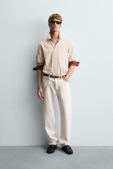 STRIPED TEXTURED SHIRT - Oyster-white by Zara