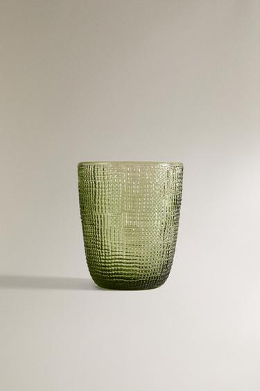 RAISED DESIGN GLASS TUMBLER - Green by Zara - Image 0