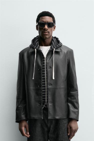 REGULAR FIT FAUX LEATHER OVERSHIRT - Black by Zara