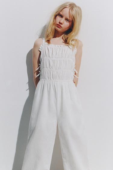 LINEN BLEND JUMPSUIT WITH TIES - White by Zara