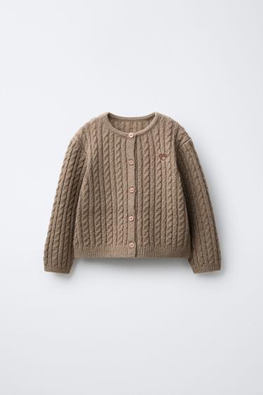 CABLE KNIT CARDIGAN WITH WOOL EMBROIDERY - camel by Zara