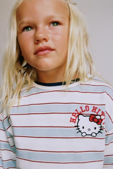 HELLO KITTY © SANRIO STRIPED FLEECE T-SHIRT - Burgundy by Zara