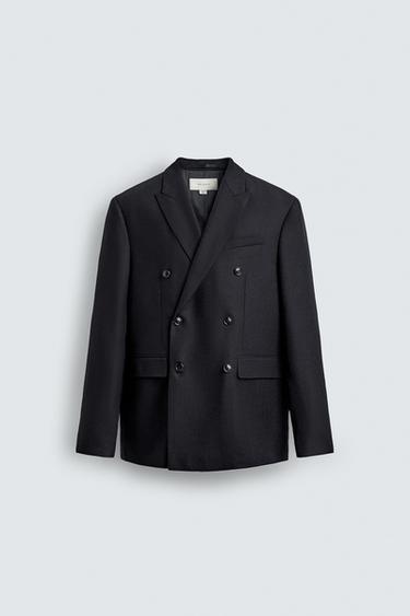 DOUBLE-BREASTED FLANNEL WOOL BLAZER - Dark navy by Zara