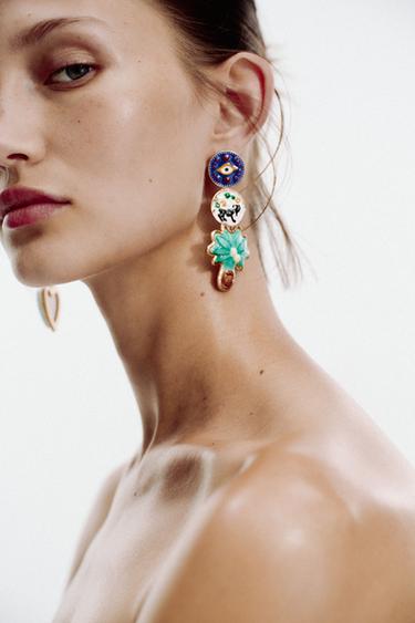 RESIN PALM TREE AND FLOWER EARRINGS - Multicoloured by Zara