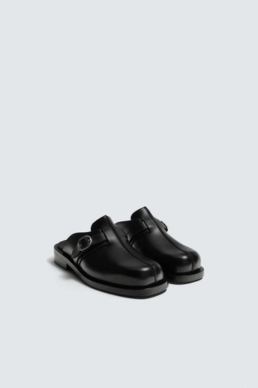LEATHER BUCKLE CLOGS LIMITED EDITION - Black by Zara