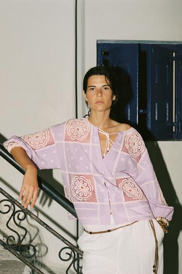 CONTRAST CROCHET SHIRT - Lilac / White by Zara