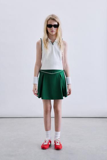 BOX PLEAT SKIRT WITH CONTRAST TRIM - Mid-green by Zara