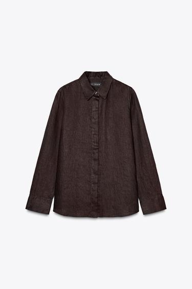 100% LINEN SHIRT ZW COLLECTION - Brown by Zara