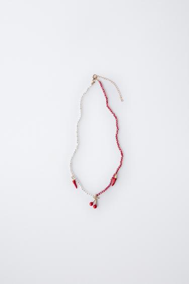 PEPPER AND CHERRY BEADED PENDANT - Red by Zara