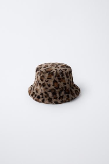 ANIMAL PRINT FAUX FUR BUCKET HAT - Brown by Zara