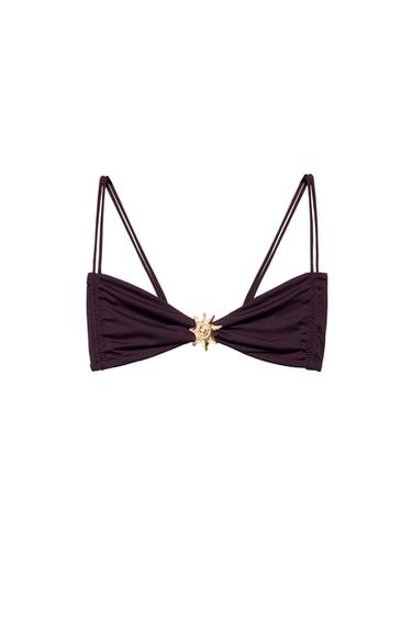 SHELL GATHERED BIKINI TOP - Brown by Zara