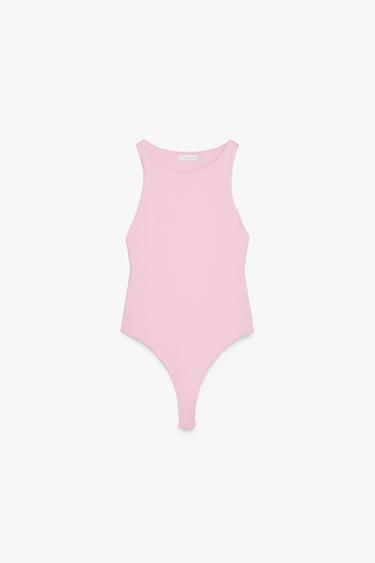 POLYAMIDE HALTER BODYSUIT - Pastel pink by Zara