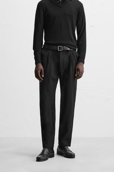 TEXTURED PLEATED TROUSERS - Black by Zara