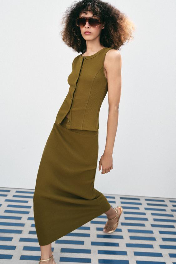 RIBBED BUTTONED WAISTCOAT - Olive green by Zara - Image 0