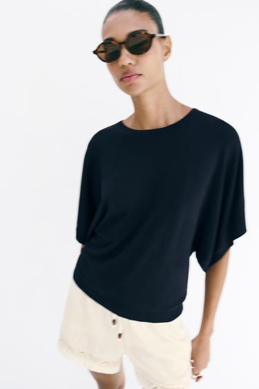 KNIT TOP WITH WIDE SLEEVES - Navy blue by Zara